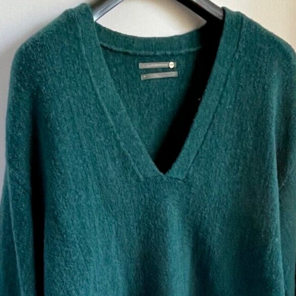 Anthropologie Wool Alpaca V-Neck Sweater Green Fringe Long Sleeve M - Picture 9 of 10